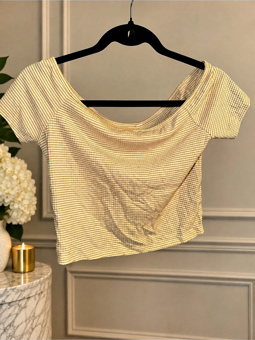 Striped Crop Top in Yellow & White Size Medium
